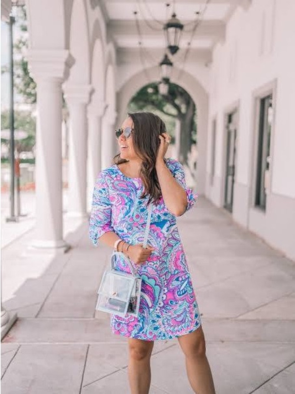 Lilly Pulitzer Preston Dress – Pink & Blue Paisley – 3/4 Tie Sleeve – Size M